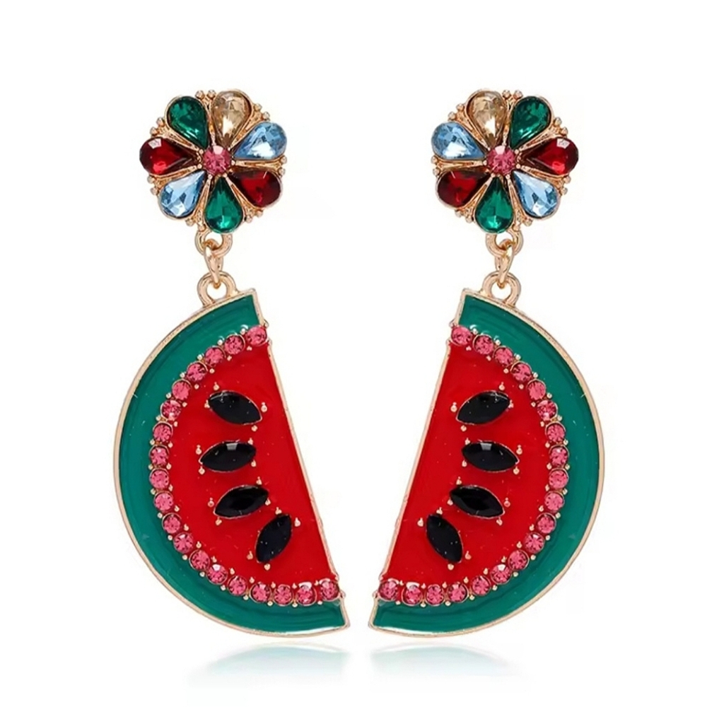 "Melon" Watermelon Fruit Earrings - Picture 3 of 14